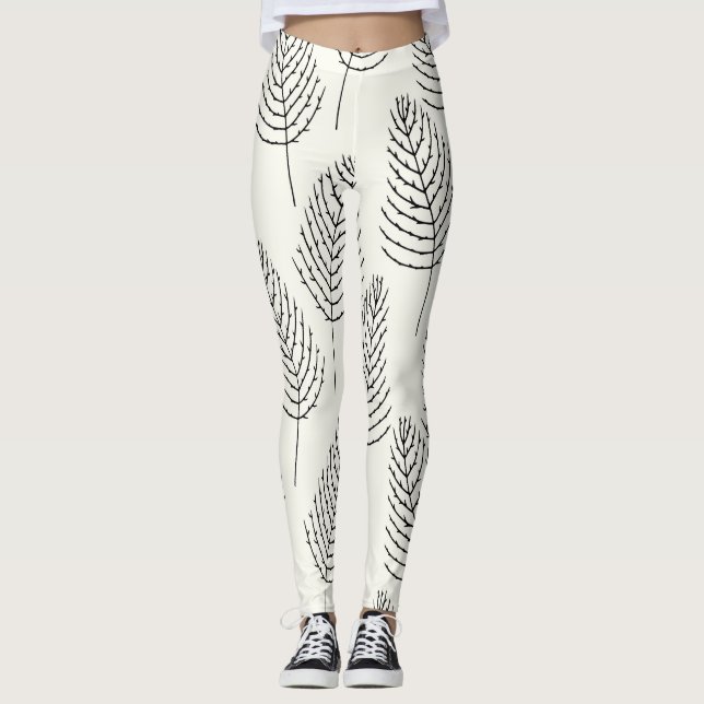 Naturlig Blommigt: Abstrakt Vit Vintage Leggings (Framsida)