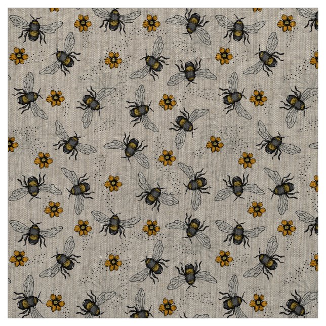 Naturlig Blommigt av Linen Rustic Illustrated Honu Tyg (Provkarta)