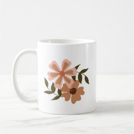 Naturlig Blommigt Peach Brown Motif Grönt Vines Kaffemugg