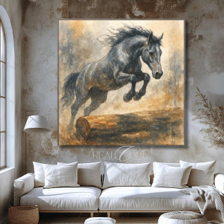 Naturlig Brun Equestrian Häst Hoppande Väggdekorat Canvastryck
