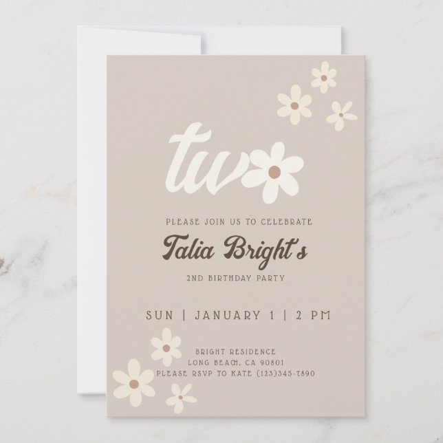 Naturlig Daisy Boho Födelsedagsinbjudan Inbjudningar (Framsida)