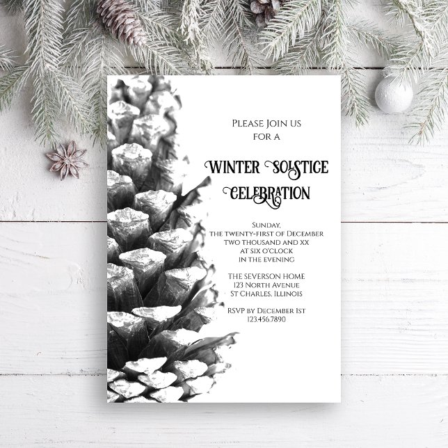 Naturlig Gräs Cone Woodland Winter Solstice Inbjudningar (Invite guests to your wintery celebration with the Natural Pine Cone Winter Solstice Invitation.)