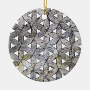 Naturlig Grått Stone Mosaic, blomma av liv Julgransprydnad Keramik