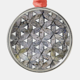 Naturlig Grått Stone Mosaic, blomma av liv Julgransprydnad Metall