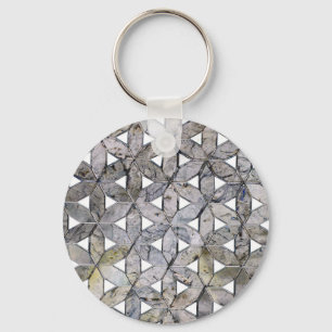 Naturlig Grått Stone Mosaic, blomma av liv Nyckelring