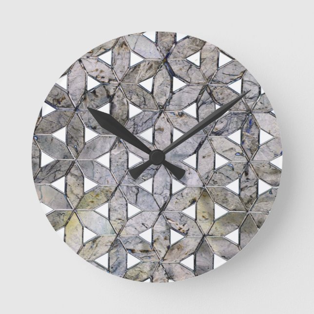 Naturlig Grått Stone Mosaic mönster blomma Rund Klocka (Framsida)