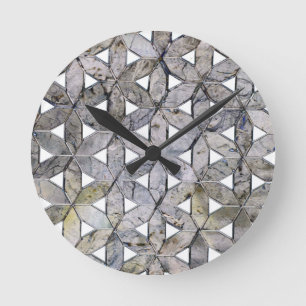 Naturlig Grått Stone Mosaic mönster blomma Rund Klocka