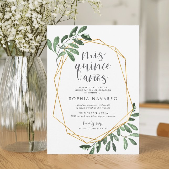 Naturlig greenery | Vattenfärg Quinceanera Inbjudningar (Skapare uppladdad)