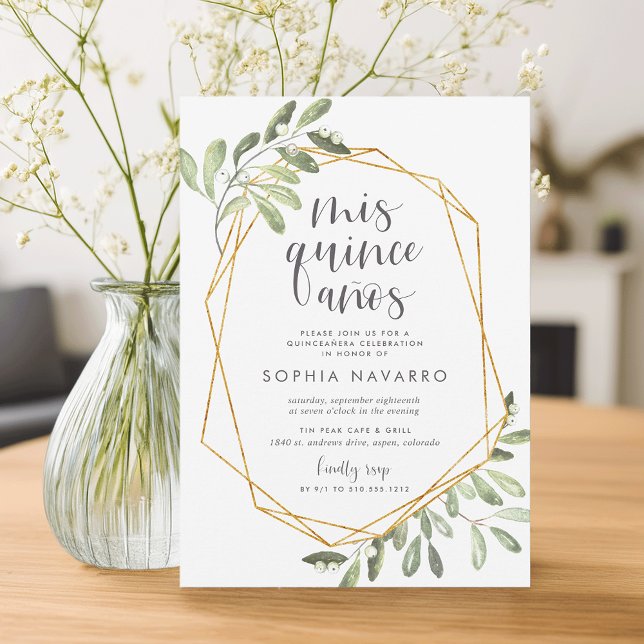 Naturlig greenery | Vattenfärg Quinceanera Inbjudningar (Skapare uppladdad)