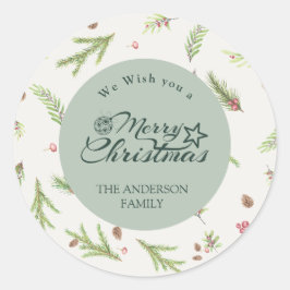 Naturlig Grönt av botanisk elegant, minsta Julmins Runt Klistermärke