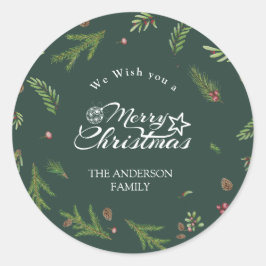 Naturlig Grönt av botanisk elegant, minsta Julmins Runt Klistermärke