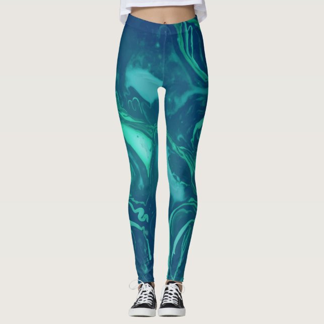Naturlig Grönt Emerald Marble Leggings (Framsida)