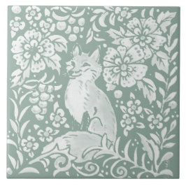 Naturlig Grönt Fox Forest Scene Ceramic Tile Kakelplatta