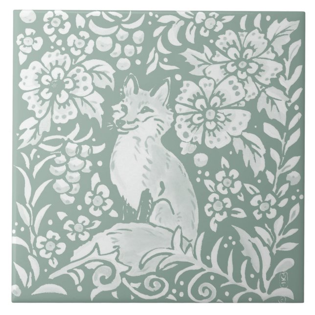 Naturlig Grönt Fox Forest Scene Ceramic Tile Kakelplatta (Framsidan)
