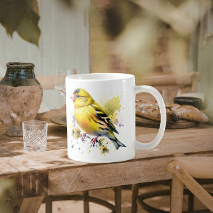 Naturlig Gul Fågel Akvarell Kaffemugg
