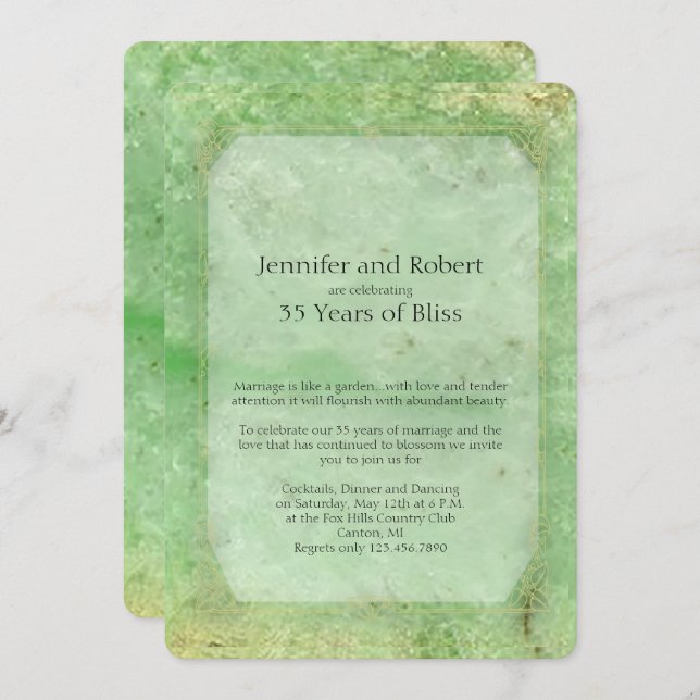 Naturlig Jade 35-årsjubileum för bröllop inbjudan (Fram/baksida)