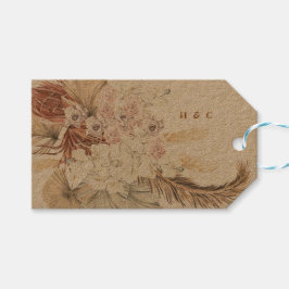 Naturlig Kraft Brun Pampas Monogram Tacksam Floral Presentetikett