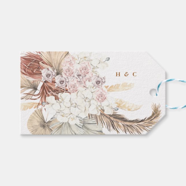 Naturlig Kraft Brun Pampas Monogram Tacksam Floral Presentetikett (Framsidan (Horisontell))