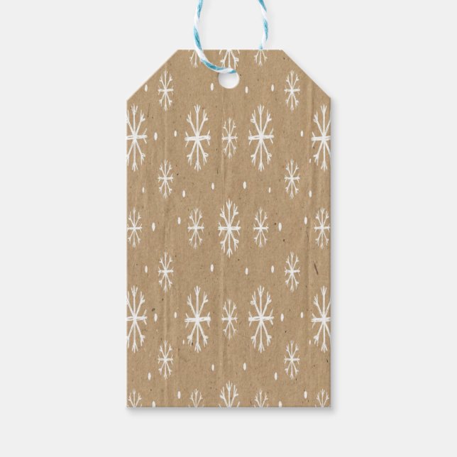 Naturlig Kraft Stil Vit Snöflingemönster Presentetikett (Framsidan)
