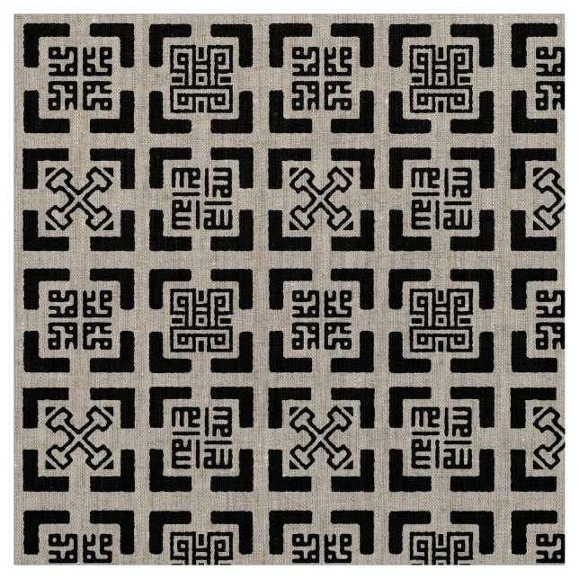 Naturlig Linen Adinkra-Kufic-teknik Tyg (Provkarta)