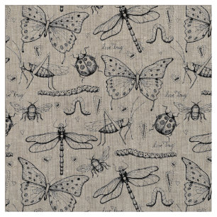 Naturlig Linen Elegant Insekts Illustration Mönste Tyg