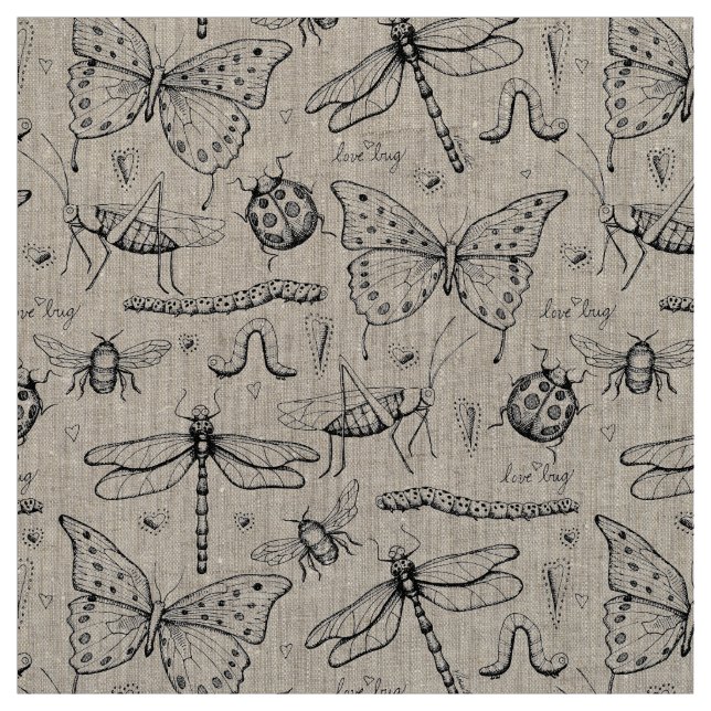 Naturlig Linen Elegant Insekts Illustration Mönste Tyg (Provkarta)