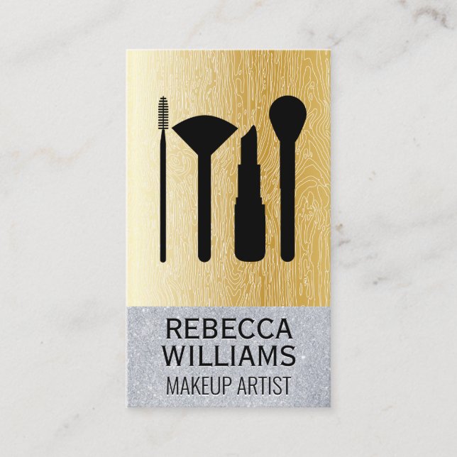 Naturlig Linjer Guld-övertoning | Glitter Makeup-u Visitkort (Framsida)