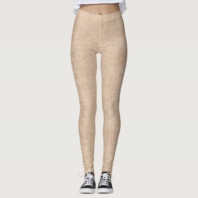 Naturlig linnetextur i varmt beige leggings (Framsida)