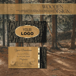 Naturlig Logotyp i Rustic Träd Bark Grain Guld Grä Visitkort