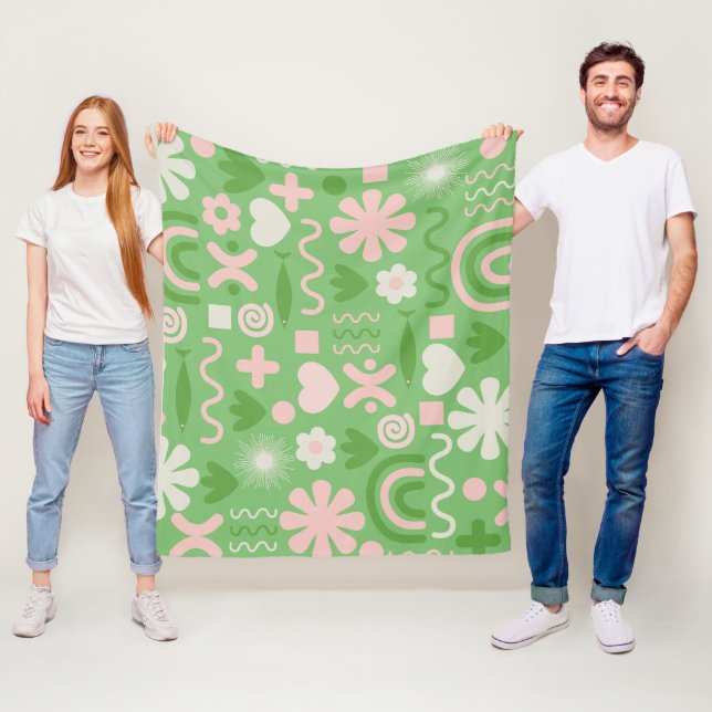 Naturlig miscellany Mönster Lime Green och Rosa Fleecefilt (På plats)