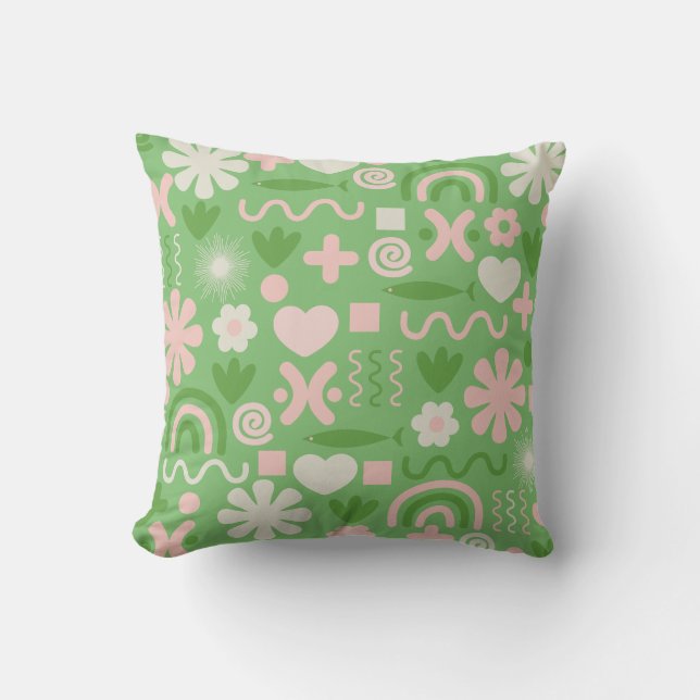 Naturlig miscellany Mönster Lime Green och Rosa Kudde (Framsida)