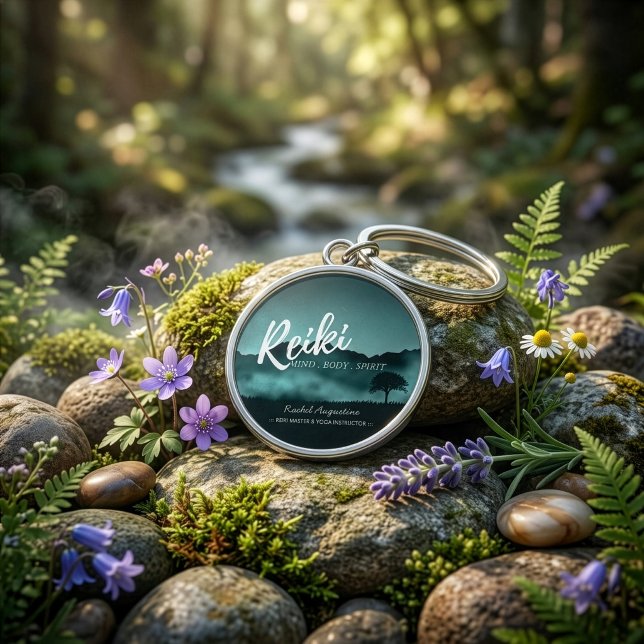 Naturlig Reiki-mästare och yogameditationsinstrukt Rund Silverfärgad Nyckelring (Skapare uppladdad)