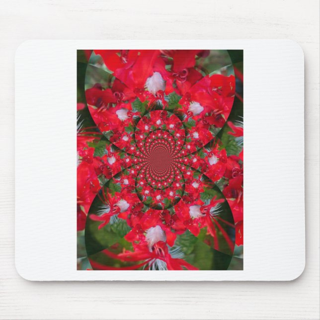 Naturlig rödblommvit leather kaleidoskop art musmatta (Framsidan)