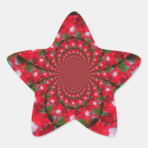 Naturlig rödblommvit leather kaleidoskop art stjärnformat klistermärke