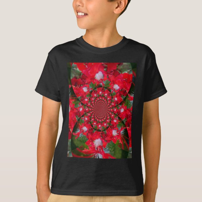 Naturlig rödblommvit leather kaleidoskop art tee (Framsida)
