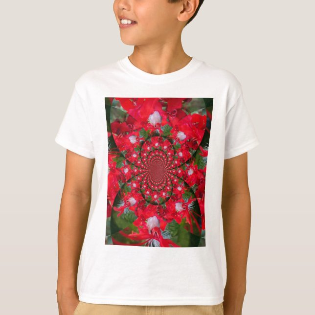 Naturlig rödblommvit leather kaleidoskop art tee (Framsida)