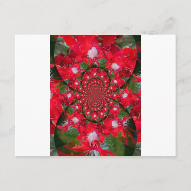 Naturlig rödblommvit leather kaleidoskop art vykort (Framsida)