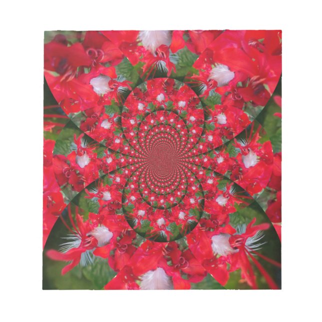 Naturlig rödblommvit ludd Kaleidoscope Art Anteckningsblock (Framsida)