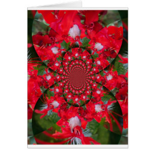 Naturlig rödblommvit ludd Kaleidoscope Art Hälsningskort