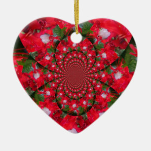 Naturlig rödblommvit ludd Kaleidoscope Art Julgransprydnad Keramik