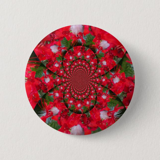 Naturlig rödblommvit ludd Kaleidoscope Art Knapp (Framsida)