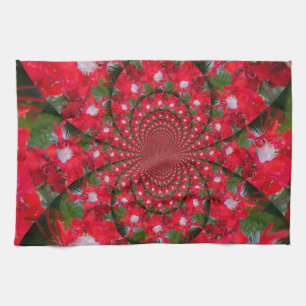 Naturlig rödblommvit ludd Kaleidoscope Art Kökshandduk