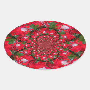 Naturlig rödblommvit ludd Kaleidoscope Art Ovalt Klistermärke