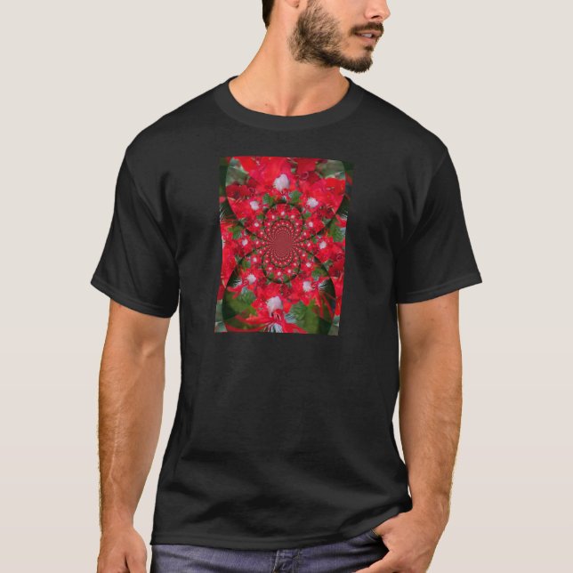 Naturlig rödblommvit ludd Kaleidoscope Art Tee Shirt (Framsida)