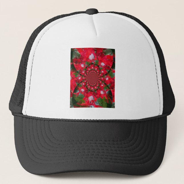 Naturlig rödblommvit ludd Kaleidoscope Art Truckerkeps (Framsida)