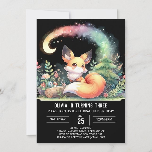 Naturlig Roligt Fox Birthday digital Inbjudningar (Framsida)