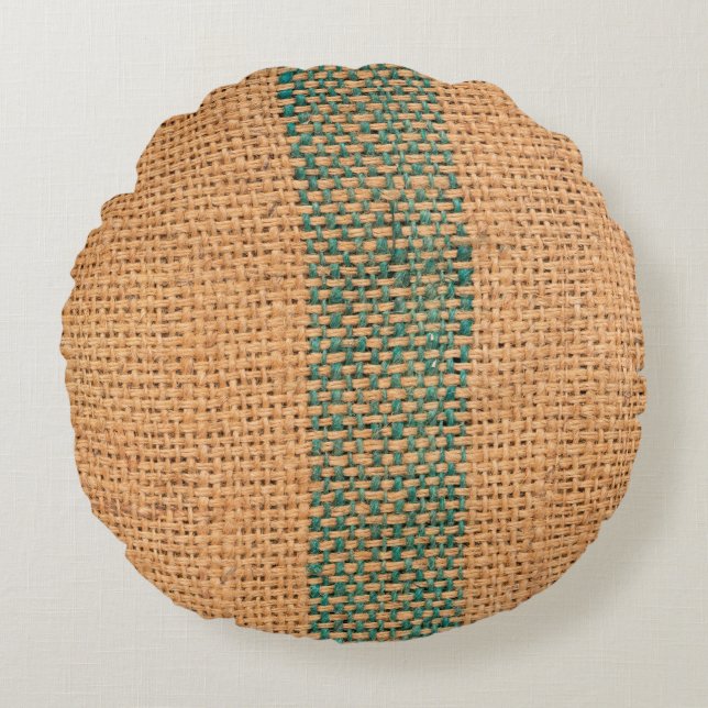 Naturlig sackduk brun färg, texturerad och med bot rund kudde (Framsidan)