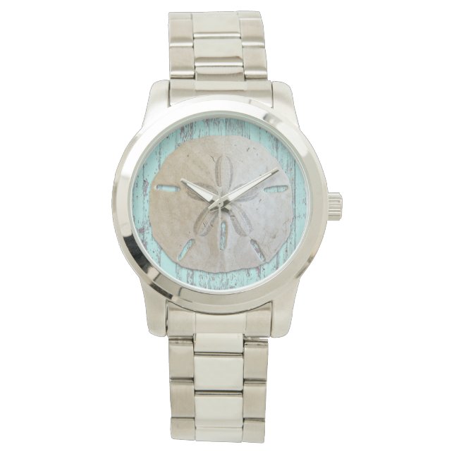 Naturlig sandduk Blue Beach Wood Rustic Armbandsur (Framsida)