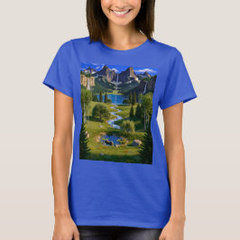 Naturlig scen berg vattenfall sjö bäck damm t shirt