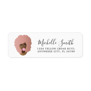 Naturlig skönhet, Rosa Afro, Bubble Gum Returadress Etikett